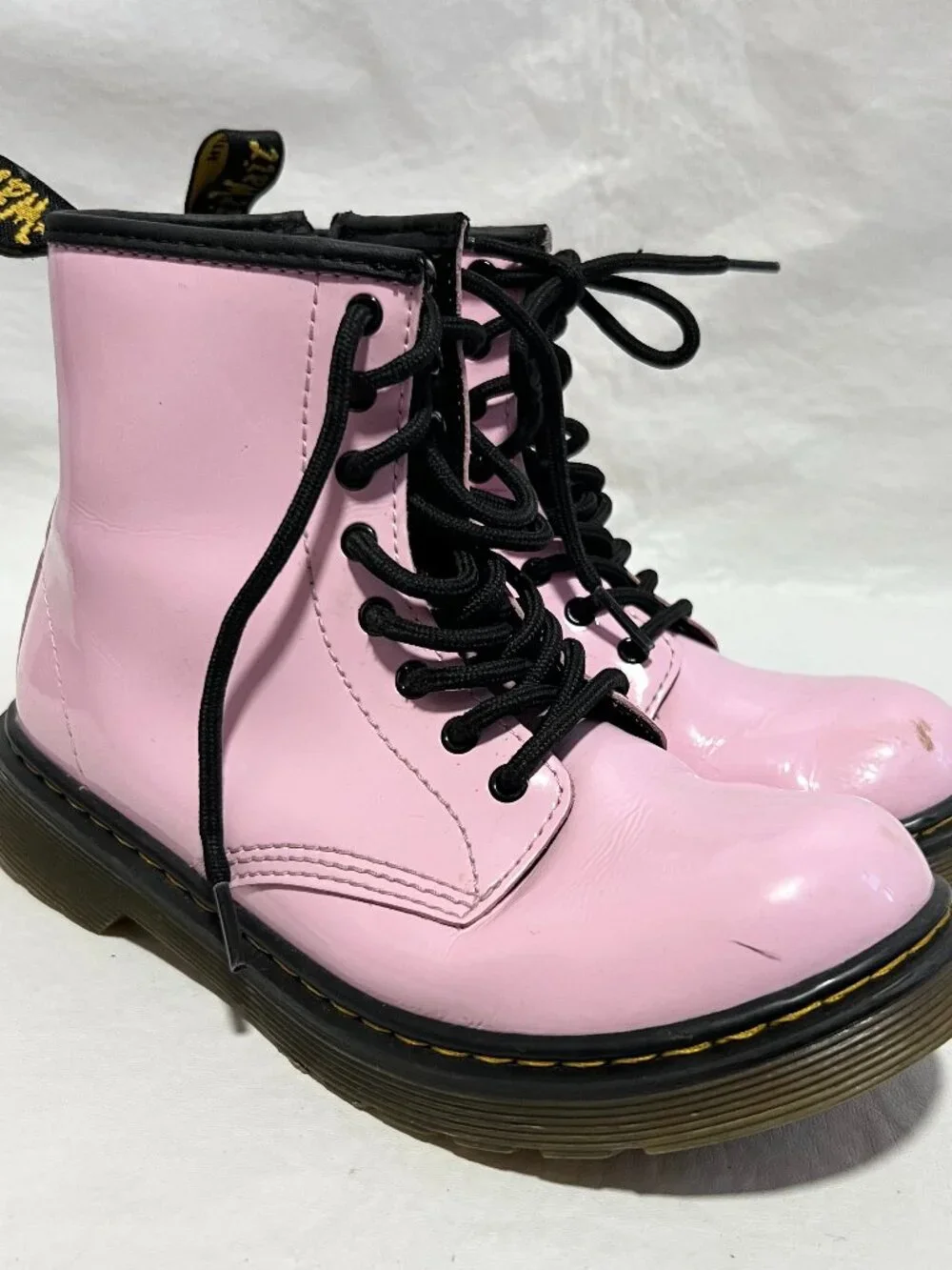Dr Martens Boots 1460 J pastel pink patent leather youth size 5 combat zip up